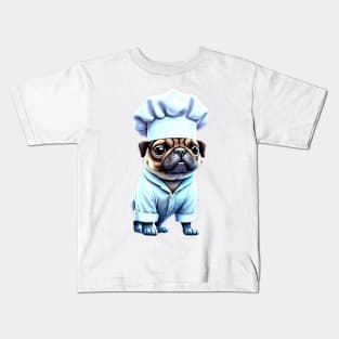 Cute Pug Chef T-Shirt - Adorable Pug in Chef Uniform Design Kids T-Shirt